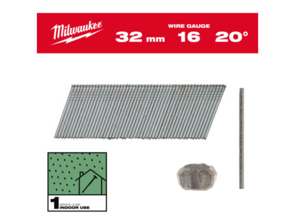 MILWAUKEE Finiselő szegek, fejnélküli, galvanizált 16G 20° SC1 - 1,35 x 32 mm (2000 db)